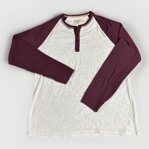 The Normal Brand Shirt Men XL Puremeso Raglan Henley Maroon Beige‎ Logo Bear
